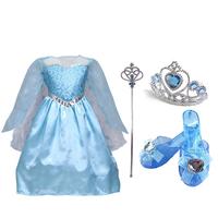 cosplay costume set party favors toys girls princess elsa frozen dress with 4pcs