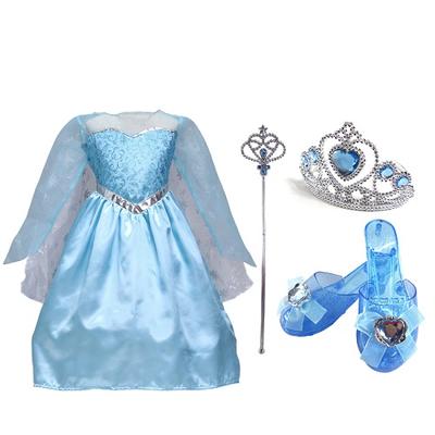 cosplay costume set party favors toys girls princess elsa frozen dress with 4pcs