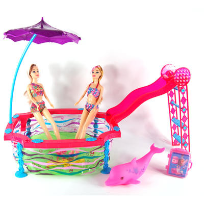 playground playset with doll friend figure slide pool and beach party
