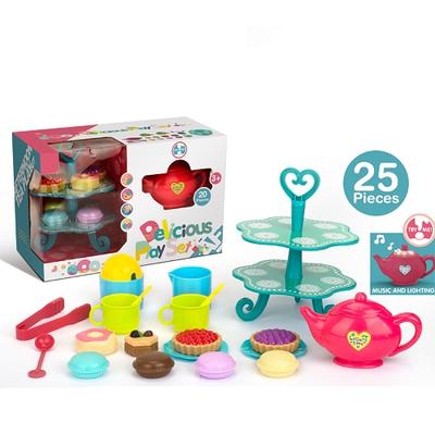 25pcs funny gift music and lighting pretend play food dessert toy kids tea sets for toddler